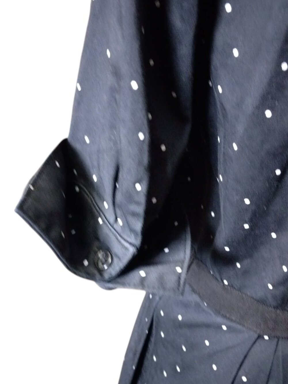 White House Black Market Black Polka Dot Shirt Dress Size 10 Fit & Flare Retro - Picture 6 of 9